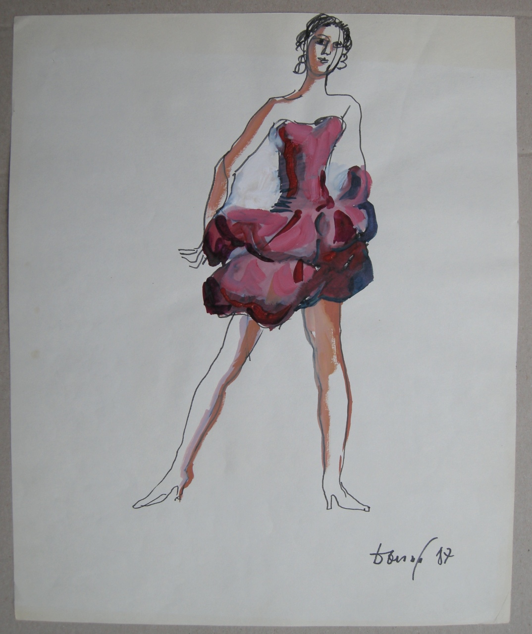 figurino per costume di scena, femminile (disegno) di Fo, Dario (XX)