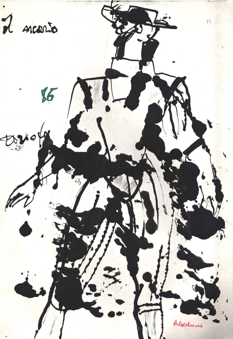 Il sicario, figura maschile in costume (disegno) di Fo, Dario (XX)