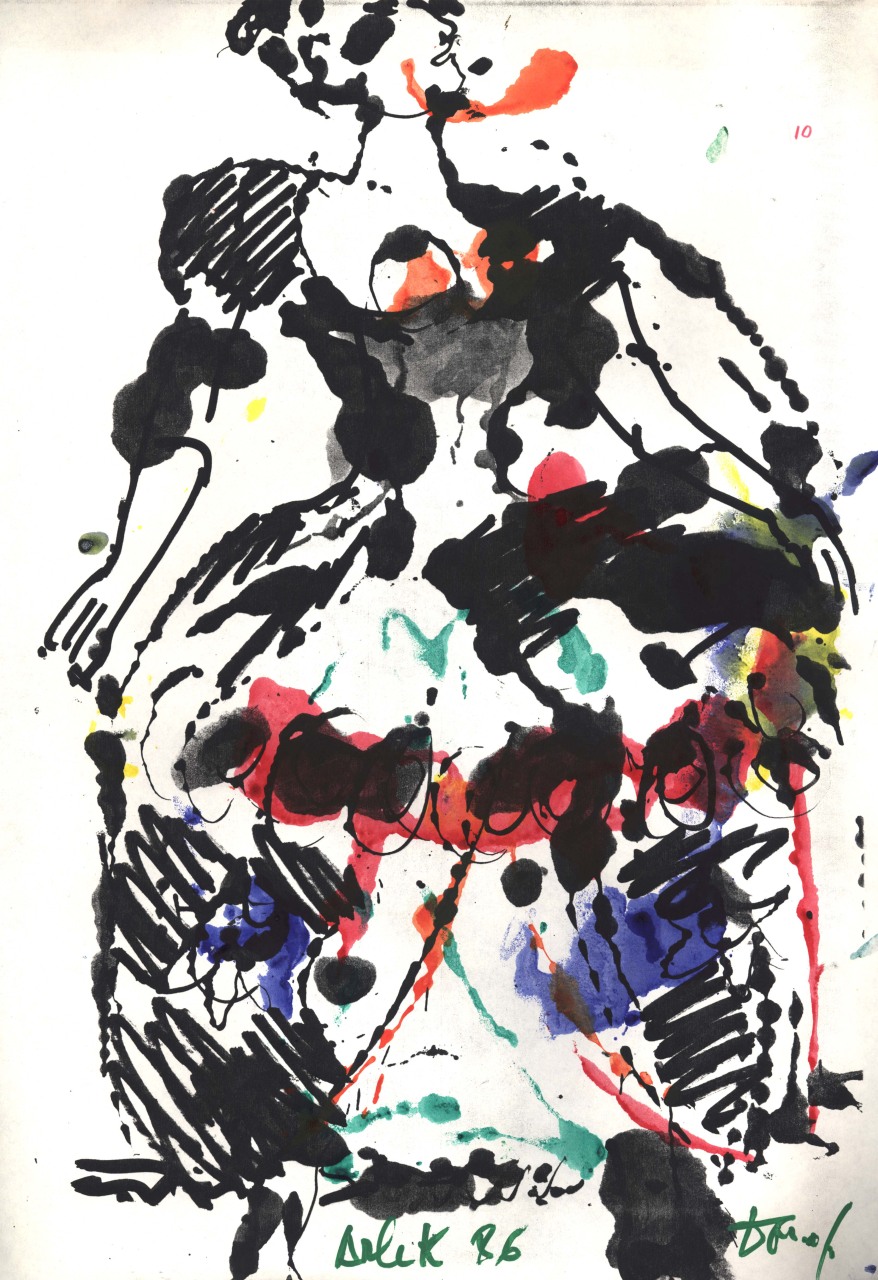 figura femminile in costume di scena (disegno) di Fo, Dario (XX)