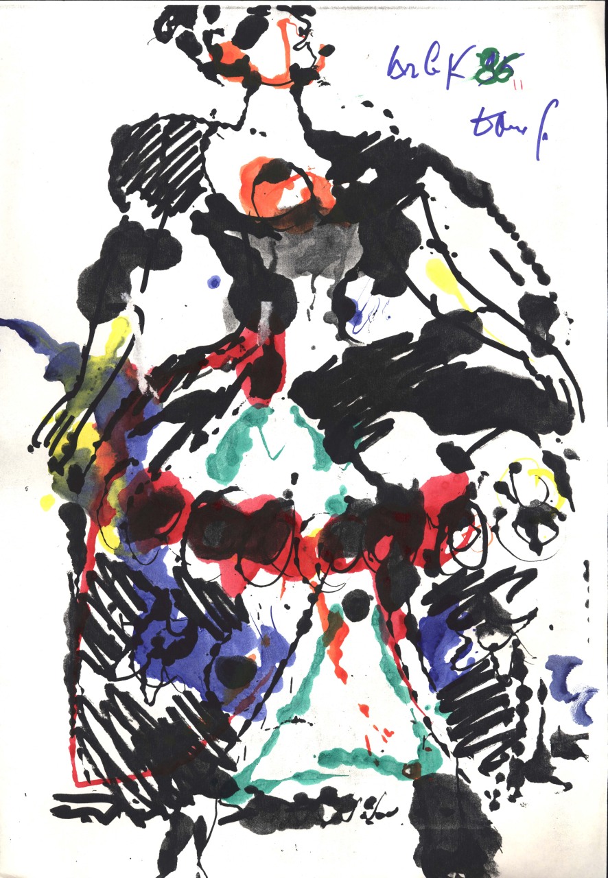 figura femminile in costume di scena (disegno) di Fo, Dario (XX)