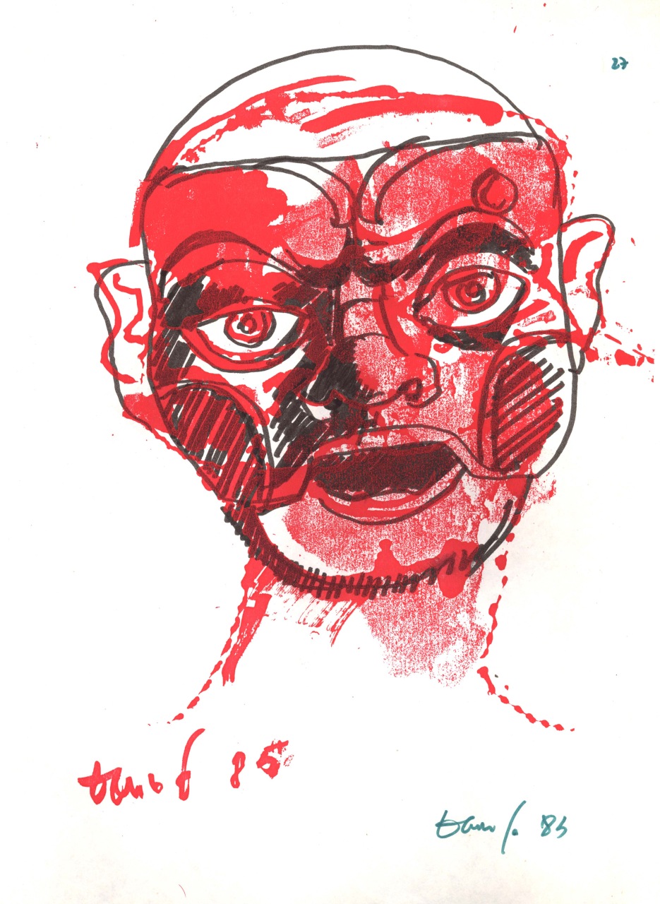 ritratto, in primo piano, di Arlecchino (disegno) di Fo, Dario (XX)