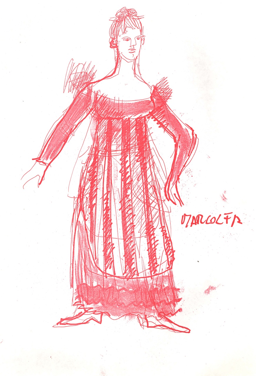 Marcolfa, figurino per costume di scena, femminile (disegno) di Fo, Dario (XX)