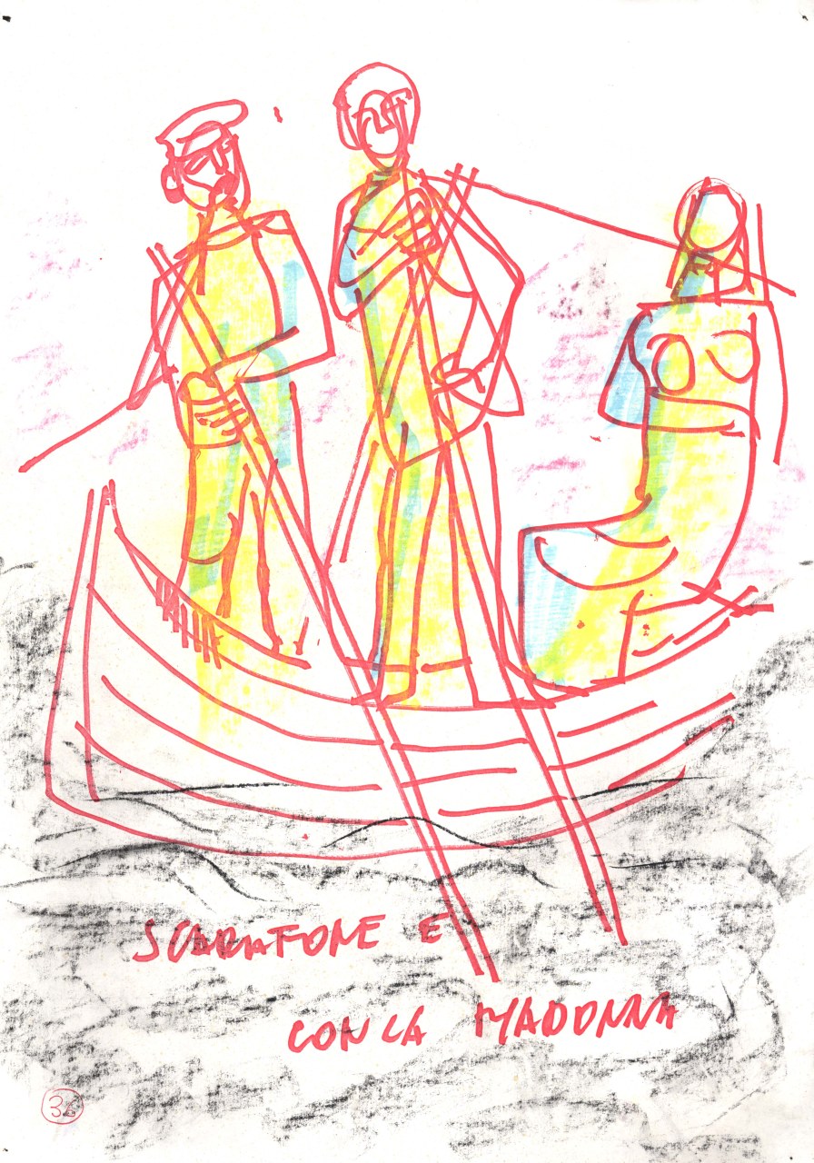 Scarafone è con la Madonna, appunti con schizzi e note manoscritte (disegno) di Fo, Dario, Fo, Dario (XX)