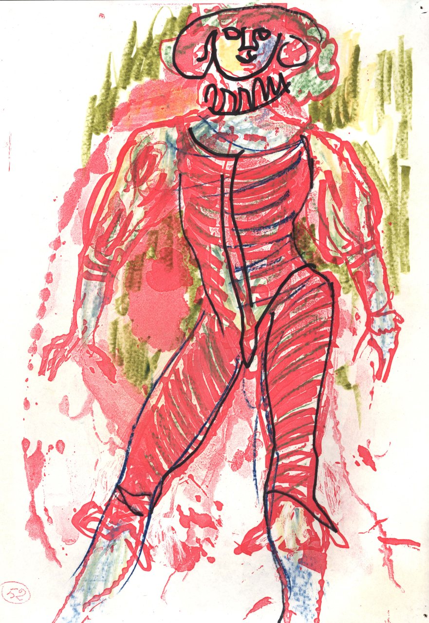 figurino per costume di scena, maschile (disegno) di Fo, Dario (XX)