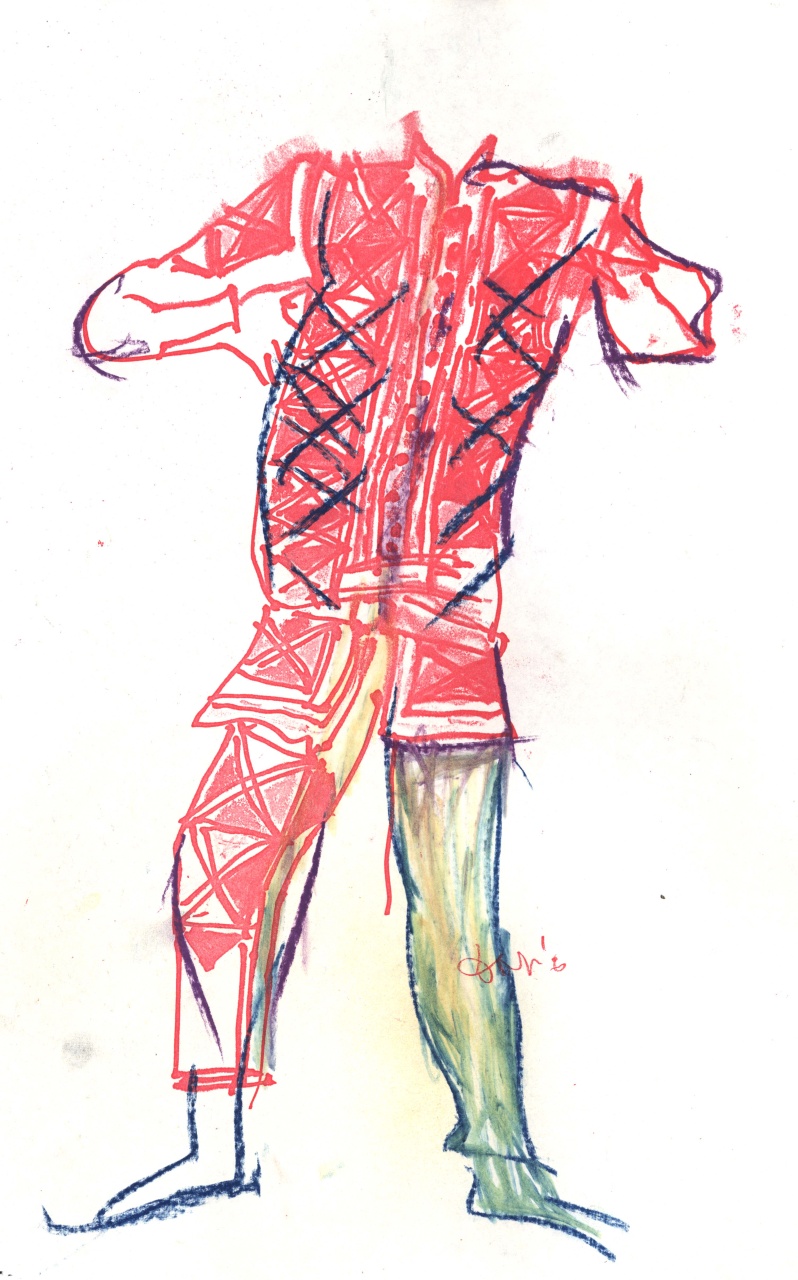 figurino per costume di scena, maschile (disegno) di Fo, Dario (XX)