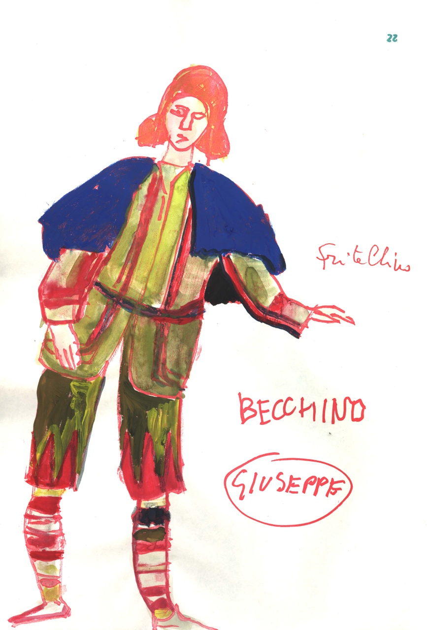 Becchino, figurino per costume di scena, maschile (disegno) di Fo, Dario (XX)