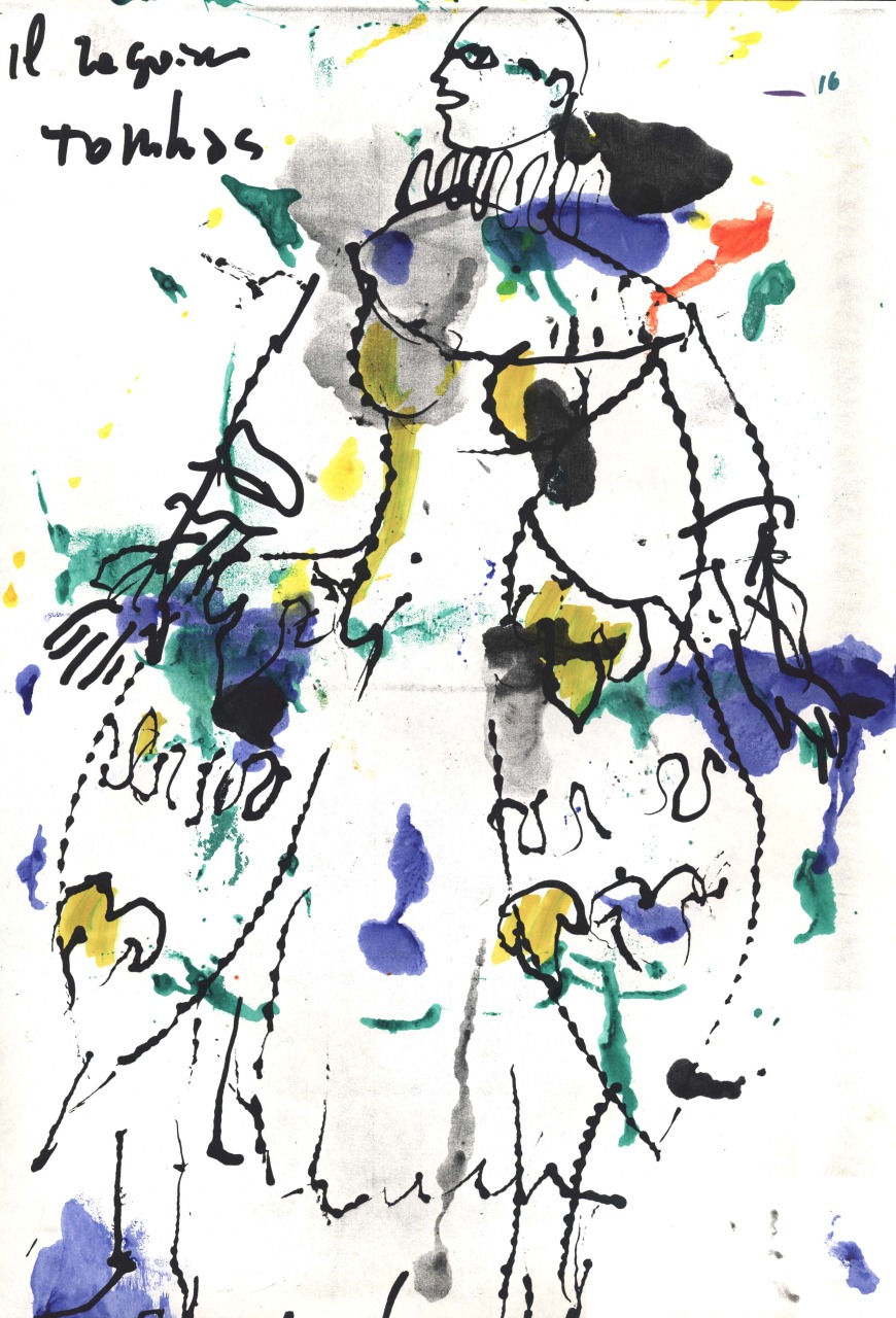 Il ragioniere Tomhas, figura maschile in costume (disegno) di Fo, Dario (XX)