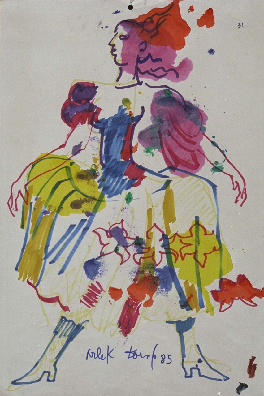 figura femminile in costume (disegno) di Fo, Dario (XX)