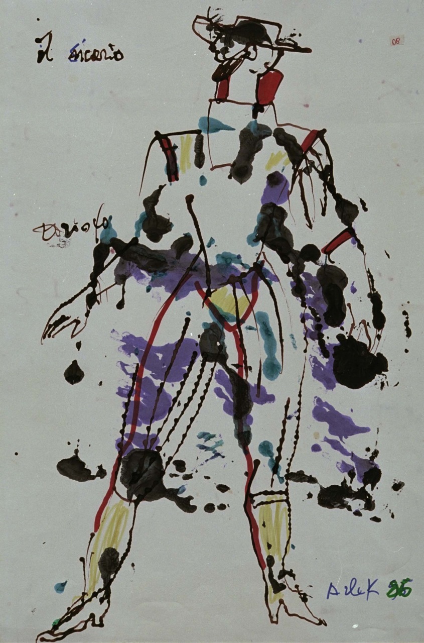 Il sicario, figura maschile in costume (disegno) di Fo, Dario (XX)