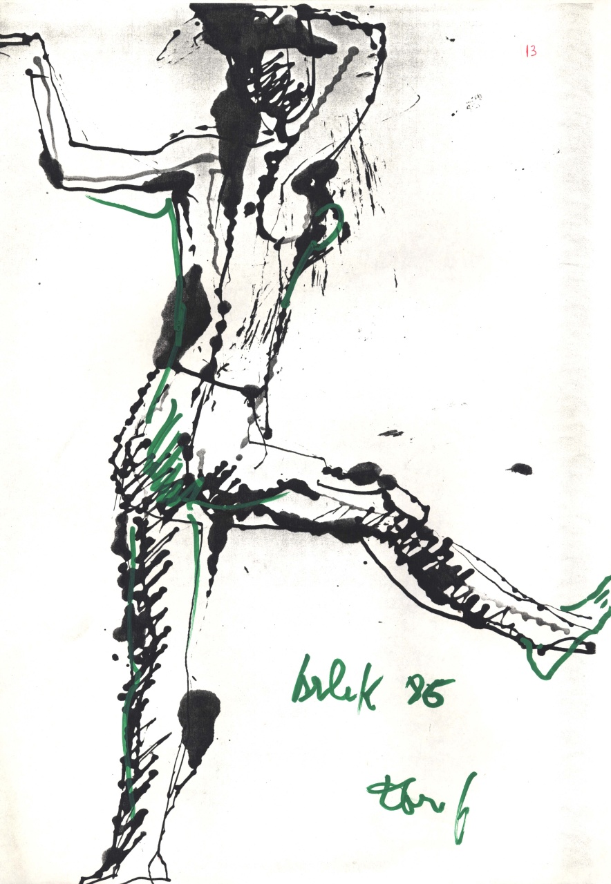 figura femminile in movimento (disegno) di Fo, Dario (XX)