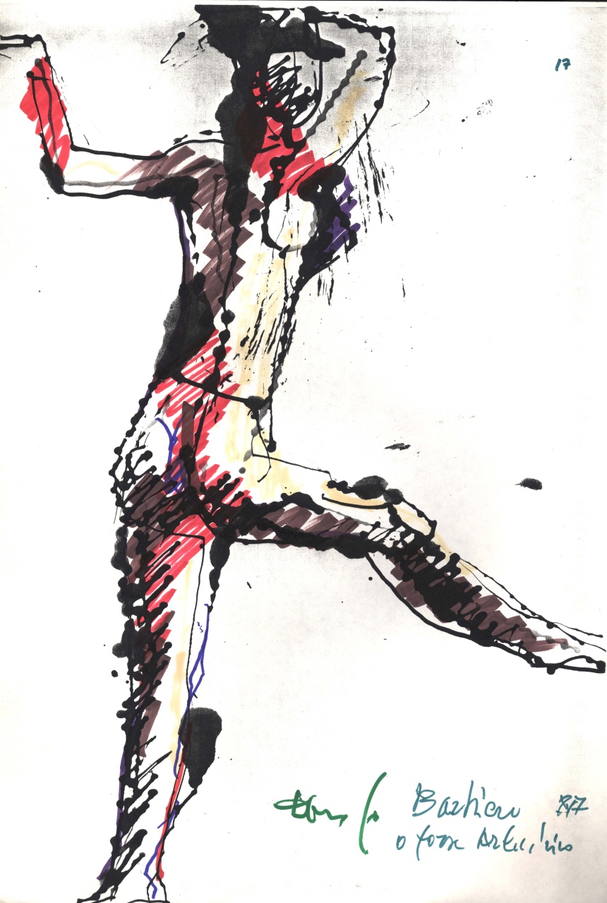 figura femminile in movimento (disegno) di Fo, Dario (XX)