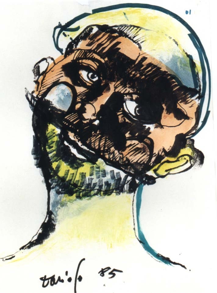 Lo Zanni, Arlecchino, ritratto, in primo piano, dello Zanni (disegno) di Fo, Dario (XX)