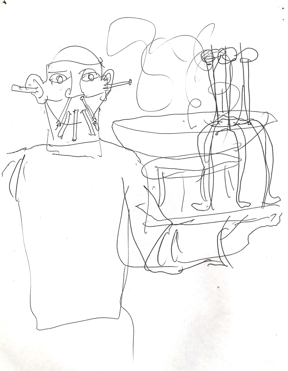 appunti con schizzi e note manoscritte, figura maschile con vassoio (disegno) di Fo, Dario, Fo, Dario (XX)