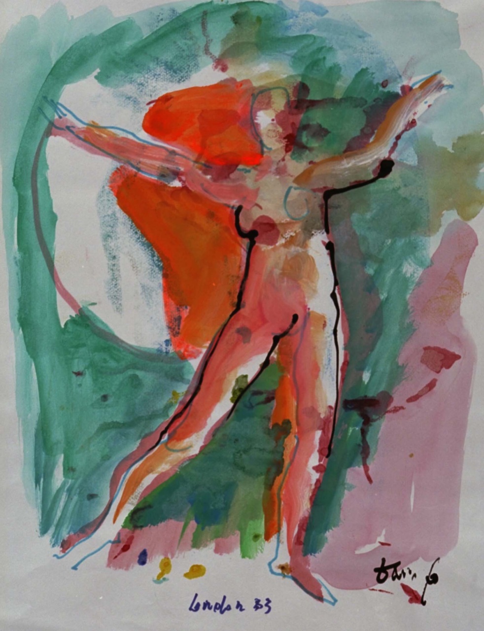 Arlecchino, figura femminile in movimento (disegno) di Fo, Dario (XX)