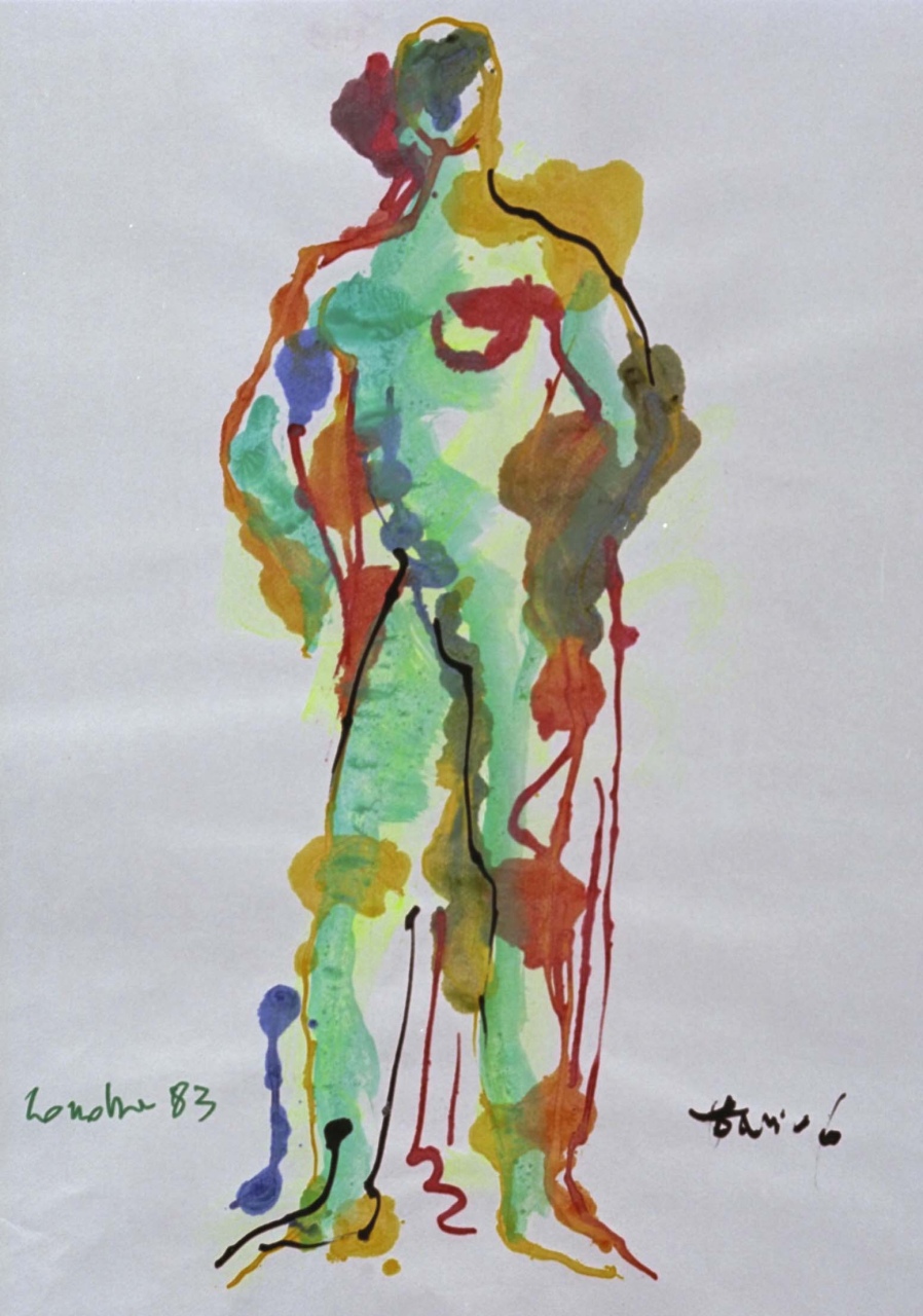 Arlecchino, figura femminile in piedi (disegno) di Fo, Dario (XX)