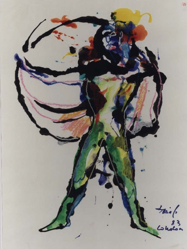 Arlecchino, figura maschile in movimento (disegno) di Fo, Dario (XX)