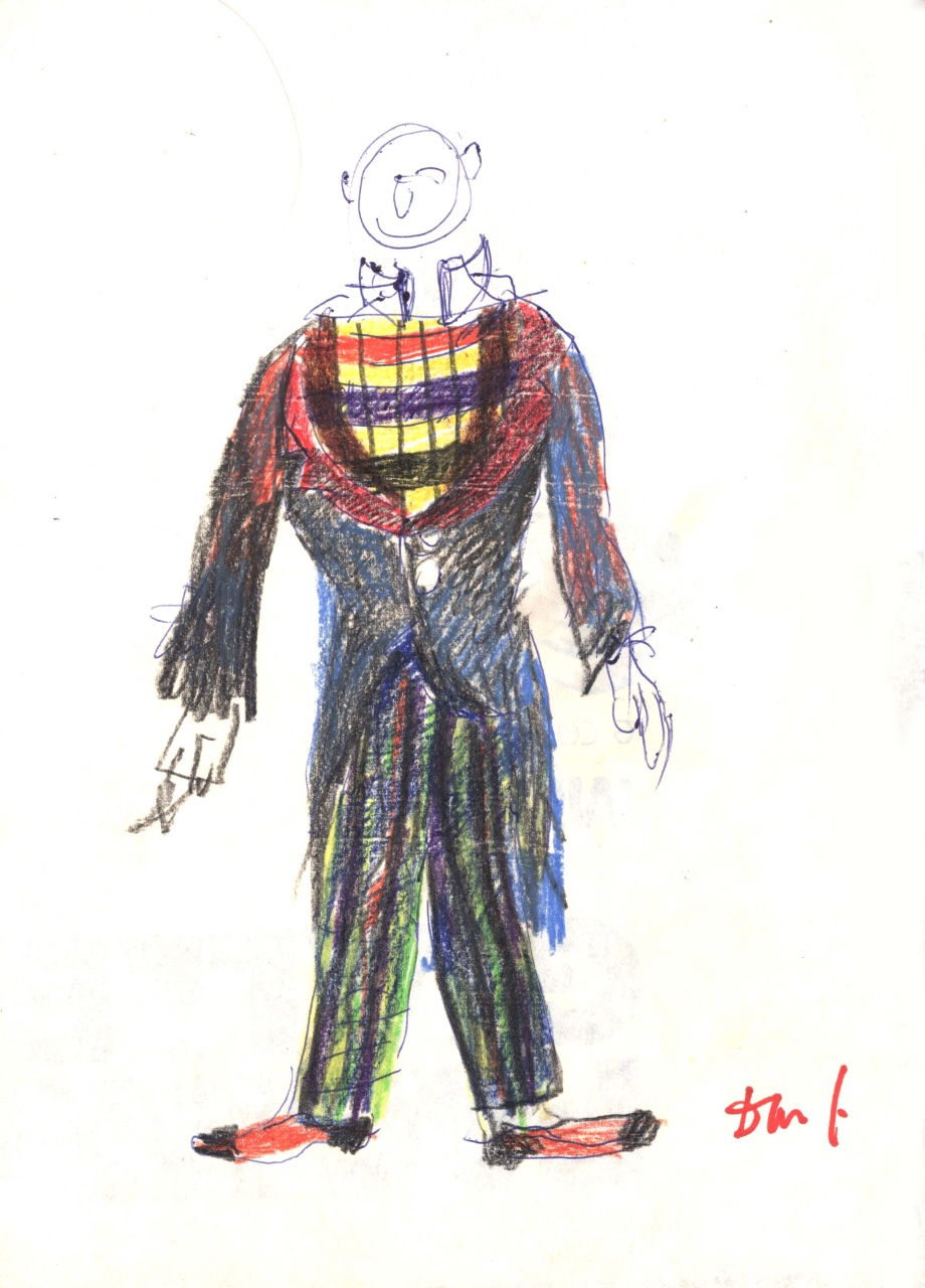 Clown, figurino per costume di scena, maschile (disegno) di Fo, Dario (XX)