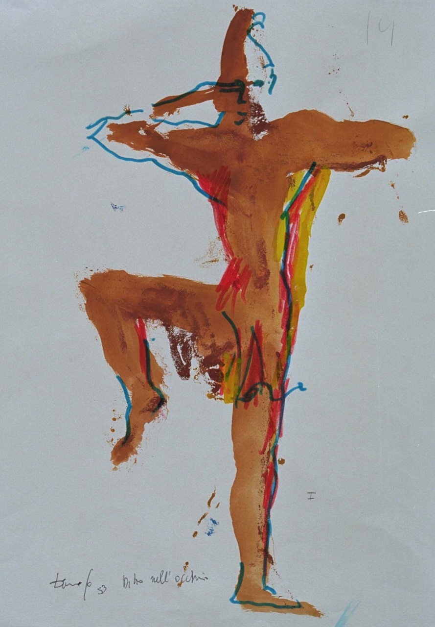 figura maschile con dito nell'occhio, studio per manifesto (disegno) di Fo, Dario (XX)