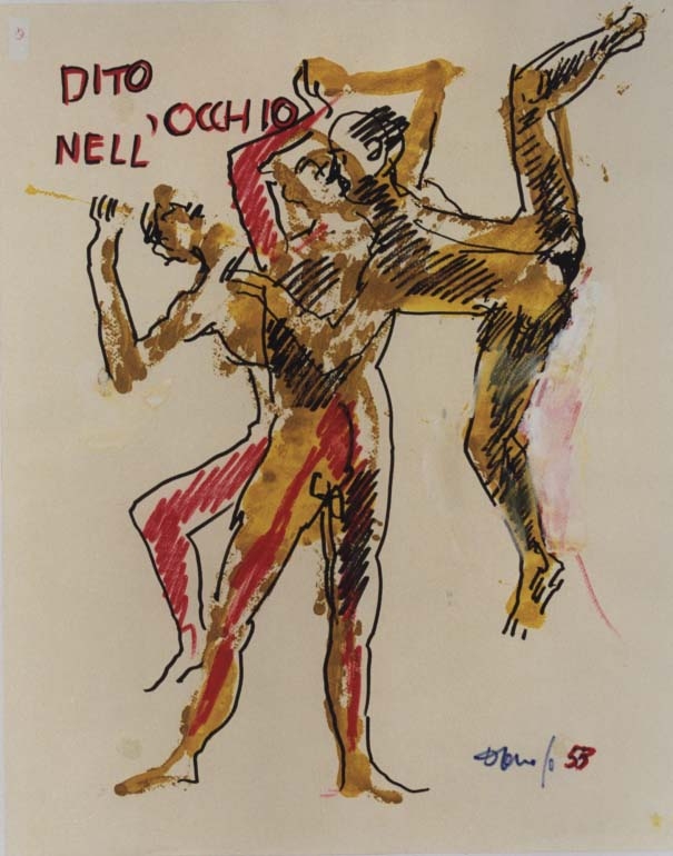 nudo maschile e nudo femminile, studio per manifesto (disegno) di Fo, Dario (XX)