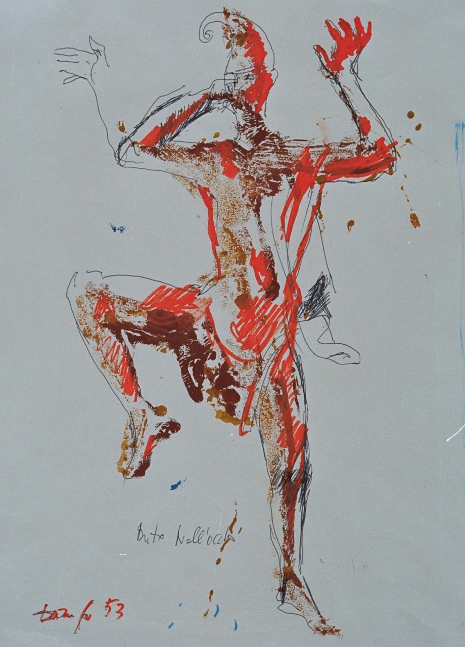 figura maschile con dito nell'occhio, studio per manifesto (disegno) di Fo, Dario (XX)