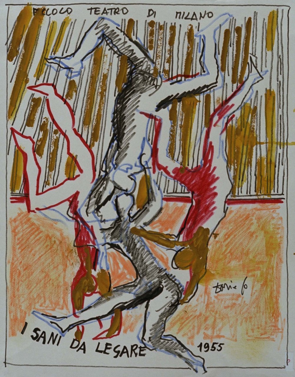 figure umane in movimento, studio per manifesto (disegno) di Fo, Dario (XX)