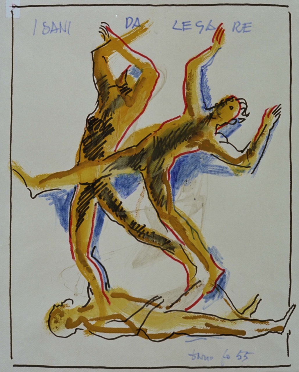 figure umane in movimento, studio per manifesto (disegno) di Fo, Dario (XX)