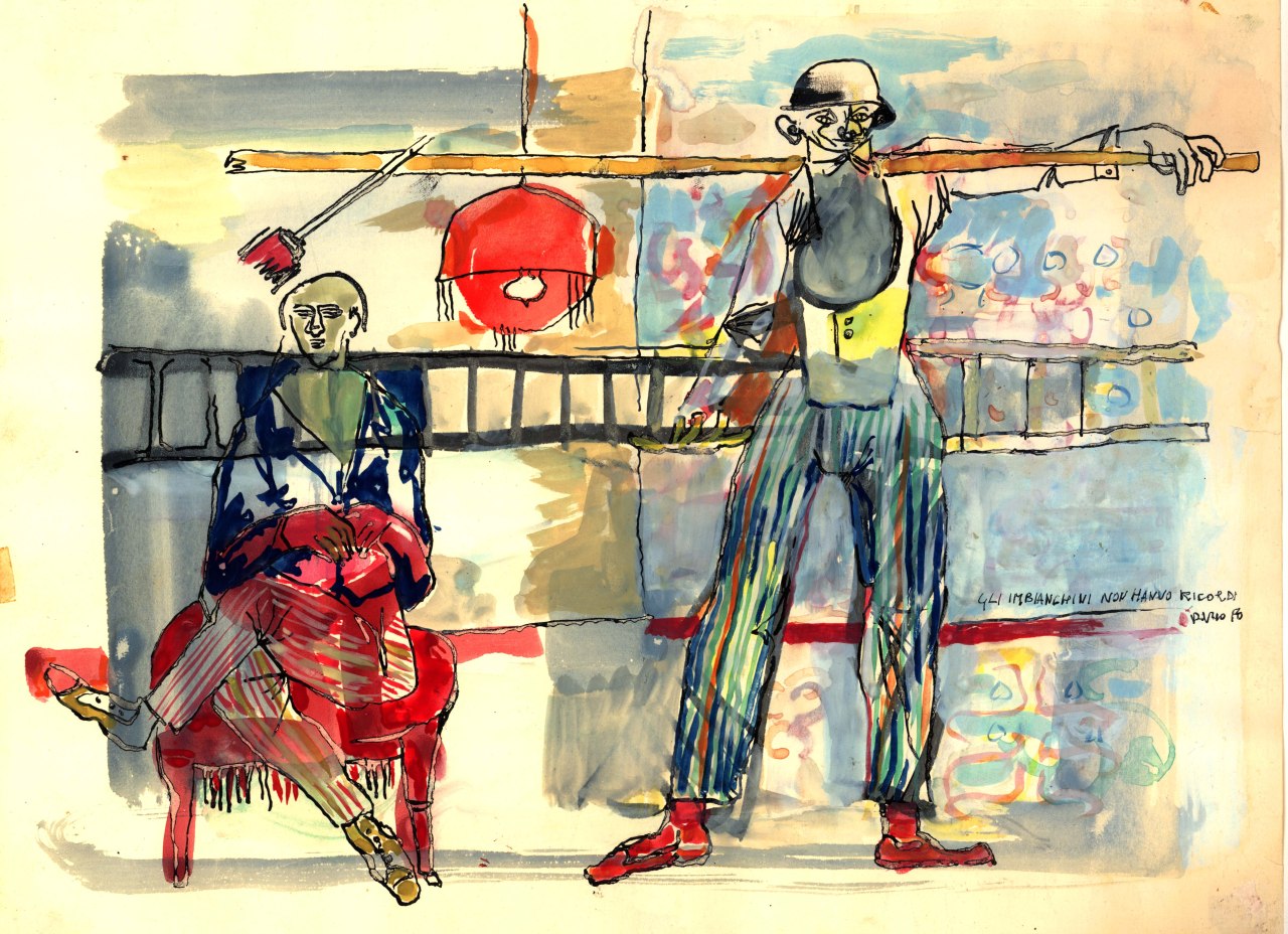 Gli imbianchini non hanno ricordi, clowns con attrezzature da imbianchino (disegno) di Fo, Dario (XX)