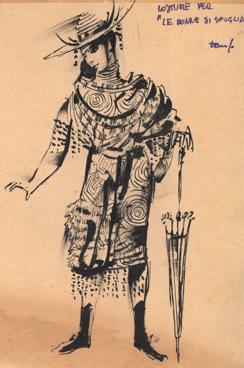 figurino per costume di scena, femminile (disegno) di Fo, Dario (XX)