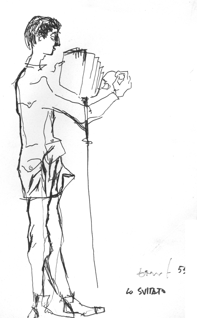 uomo con macchina fotografica su cavalletto (disegno) di Fo, Dario (XX)