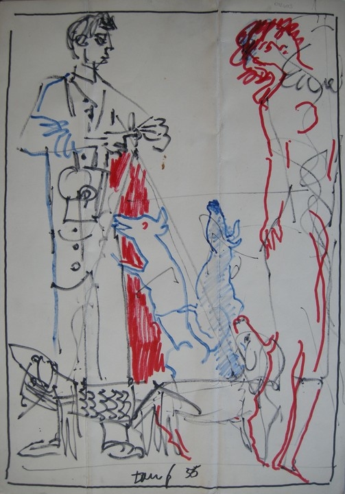 studio di personaggi cinematografici, studio per manifesto (disegno) di Fo, Dario (XX)