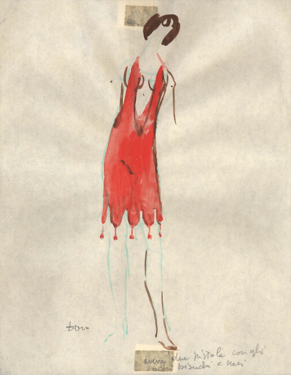 figurino per costume di scena, femminile (disegno) di Fo, Dario (XX)