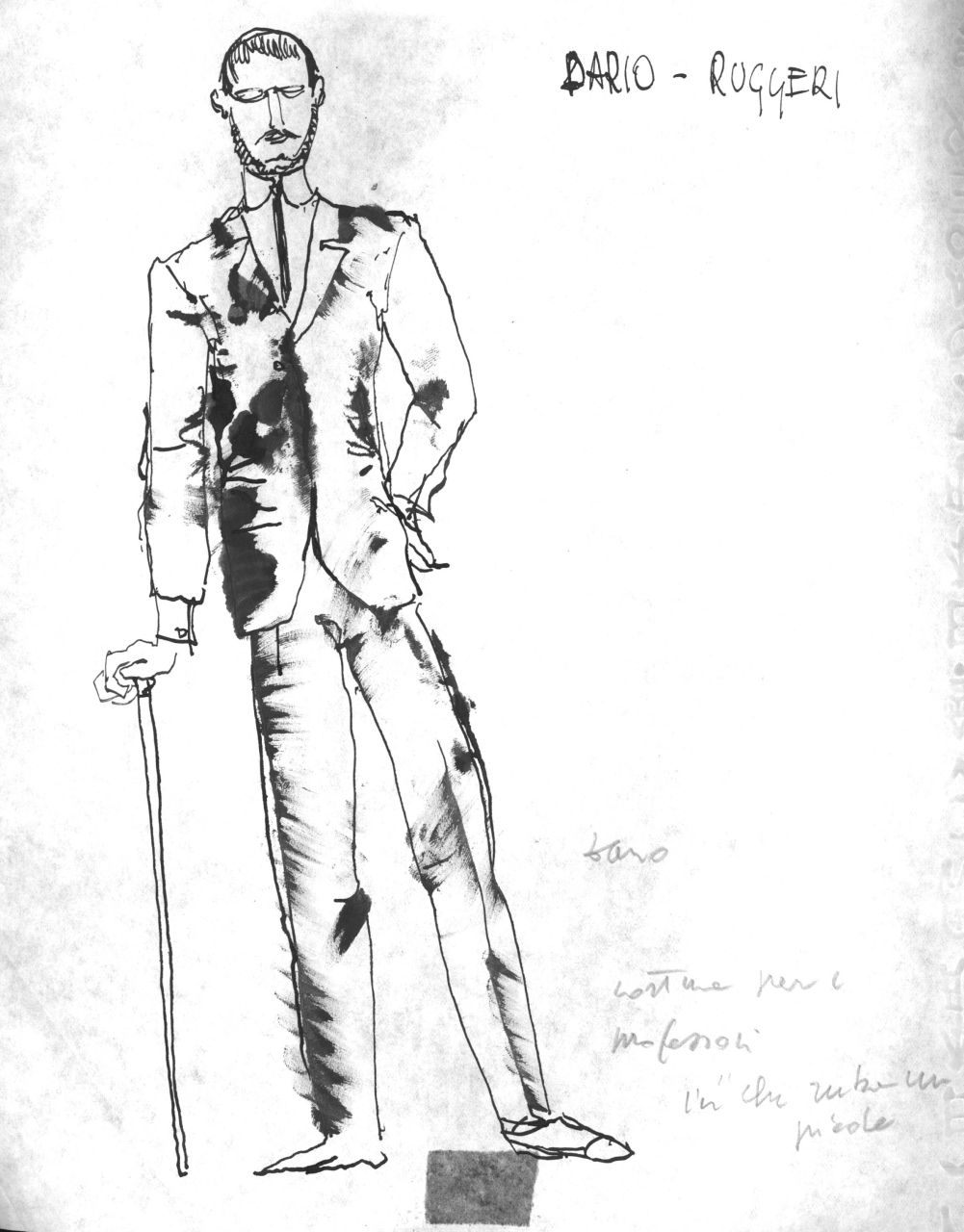 figurino per costume di scena, maschile (disegno) di Fo, Dario (XX)