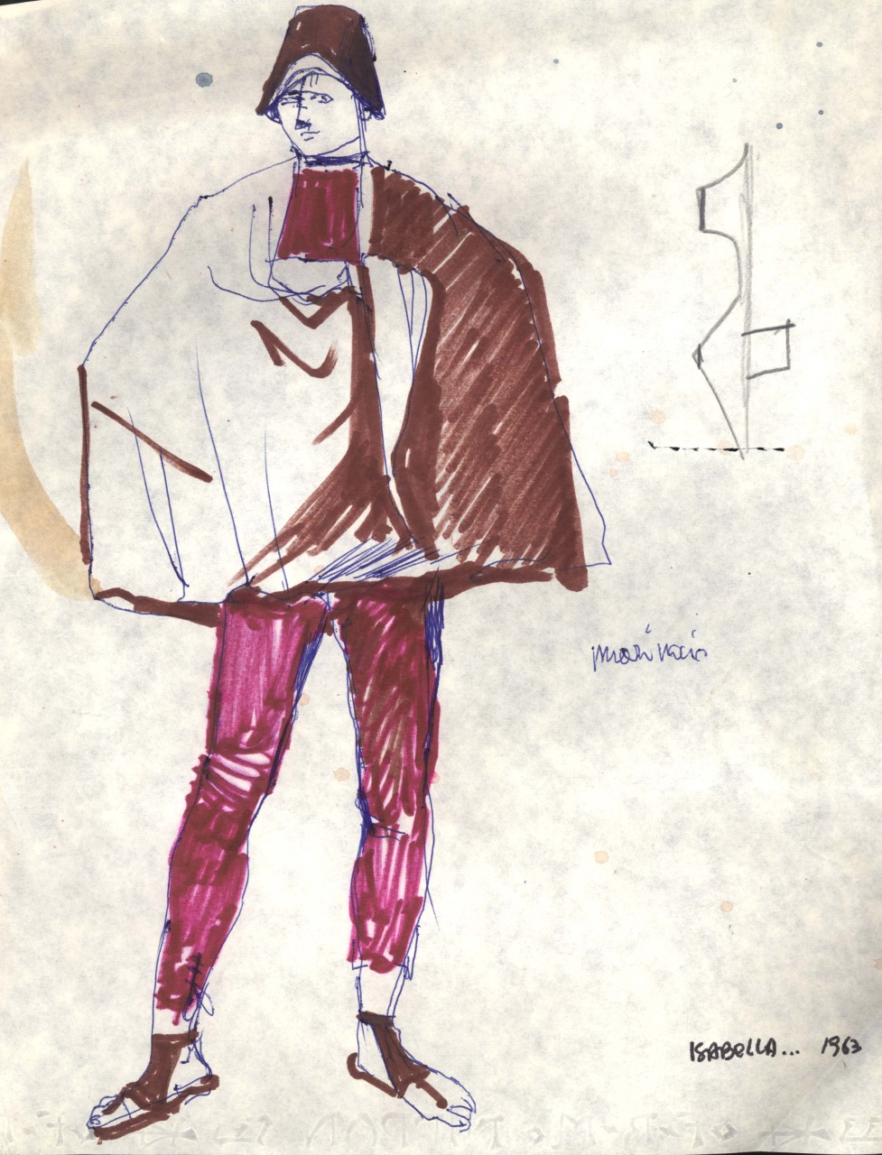 figurino per costume di scena, maschile, in stile cinquecentesco, marinaio (disegno) di Fo, Dario (XX)