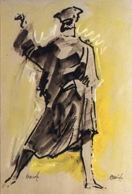 Personaggi della Commedia dell'Arte, Il Dottore, figura maschile in costume (dipinto) di Fo, Dario (XX)