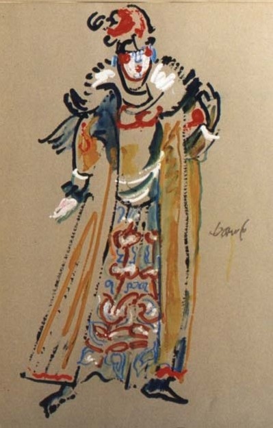 Personaggi della Commedia dell'Arte, La Giovane Amorosa, figura femminile in costume (dipinto) di Fo, Dario (XX)