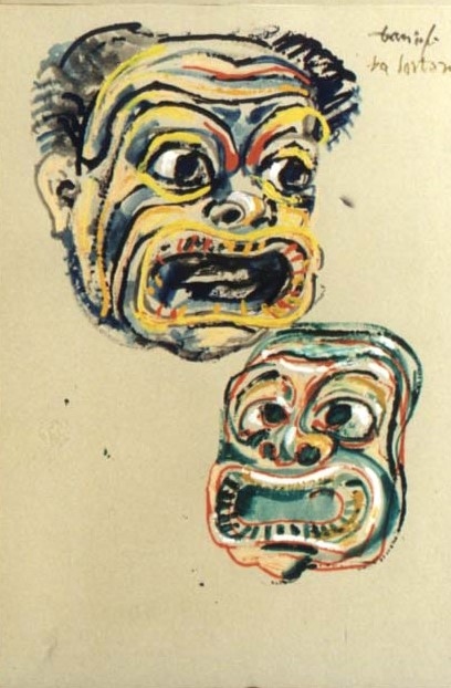 Maschere della Commedia dell'Arte, Serie Atellana. Boccalone e Gatto Lupesco, maschere (dipinto) di Fo, Dario (XX)