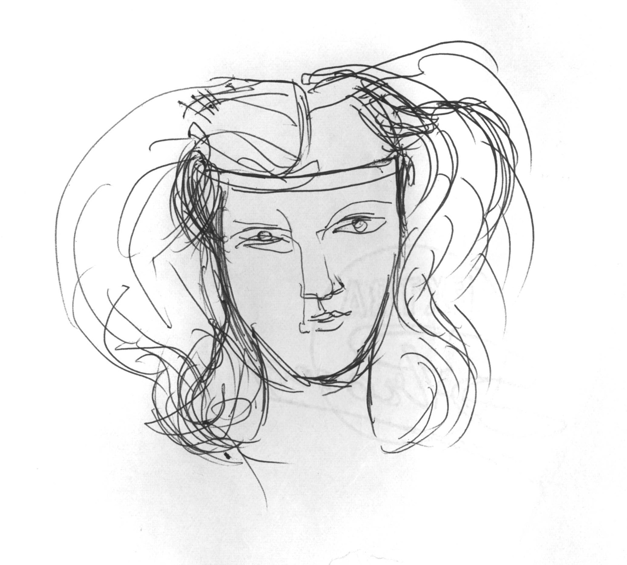 studio per un'acconciatura femminile (disegno) di Fo, Dario (XX)