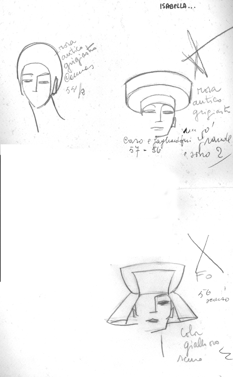 studio di cappelli per costumi teatrali (disegno) di Chino Bert (XX)