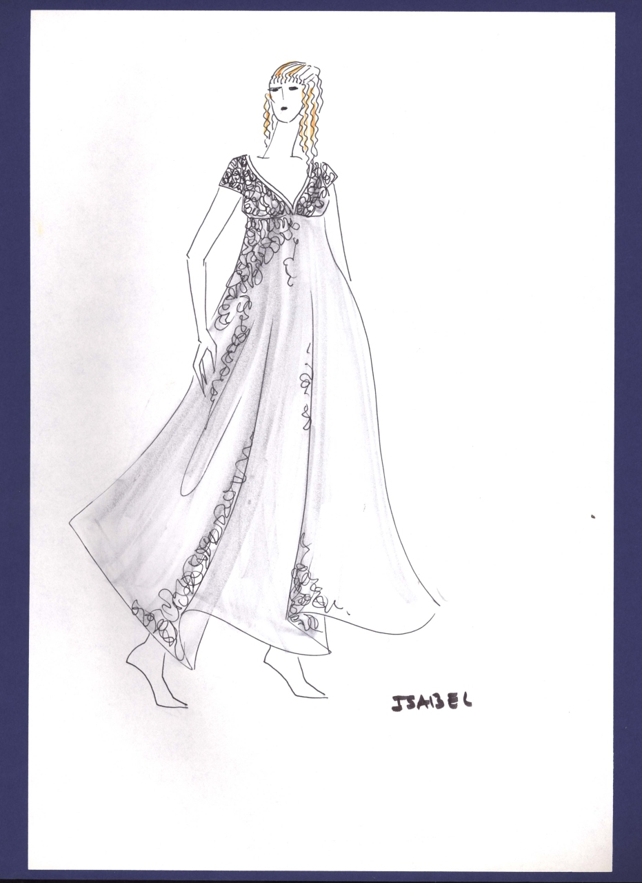 Regina Isabella, figurino per costume di scena, femminile, in stile cinquecentesco (disegno) di Fo, Dario, Carbonell, Miguel (XX)