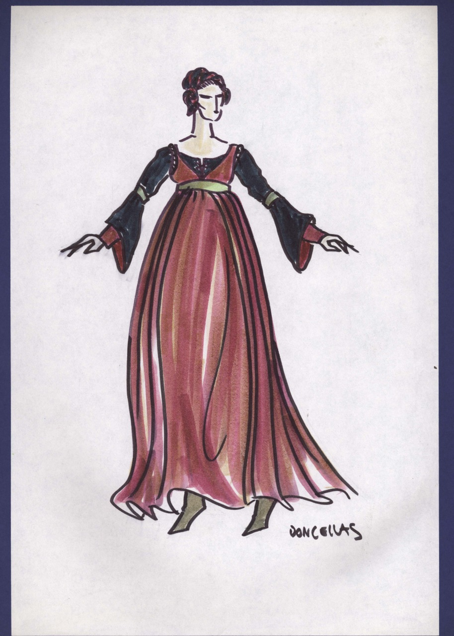 Ancella, figurino per costume si scena, femminile, in stile cinquecentesco (disegno) di Fo, Dario, Carbonell, Miguel (XX)