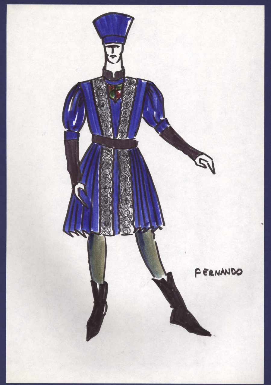Re Ferdinando, figurino per costume di scena, maschile, in stile cinquecentesco (disegno) di Fo, Dario, Carbonell, Miguel (XX)
