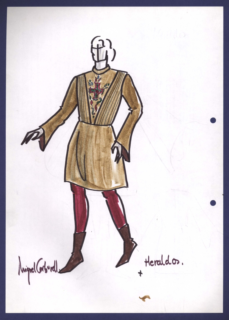 Araldo, figurino per costume di scena, maschile, in stile cinquecentesco (disegno) di Fo, Dario, Carbonell, Miguel (XX)