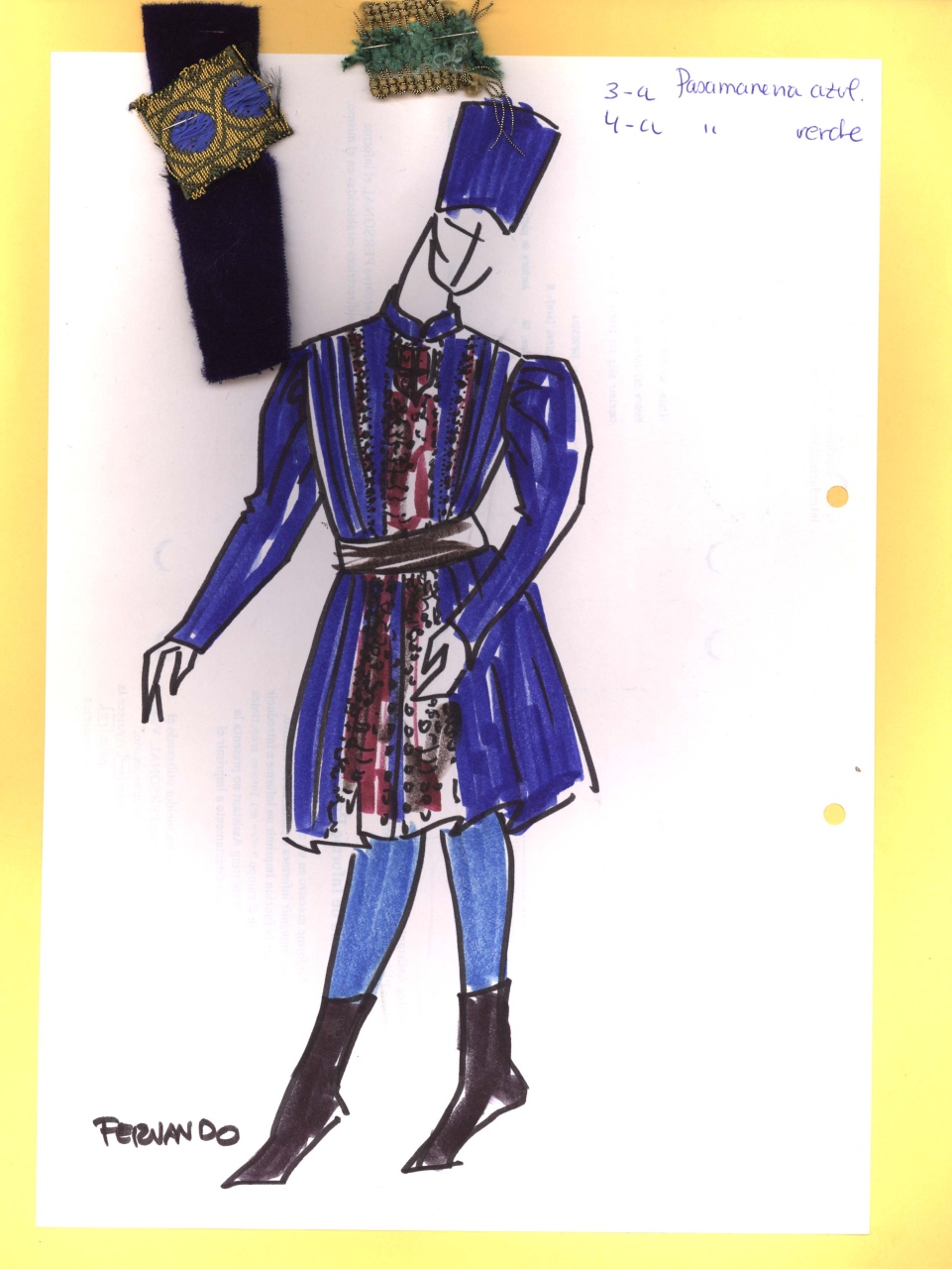 Re Ferdinando, figurino per costume di scena, maschile, in stile cinquecentesco (disegno) di Fo, Dario, Carbonell, Miguel (XX)