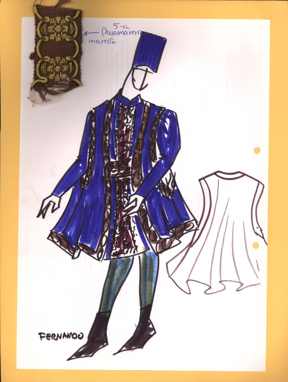 Re Ferdinando, figurino per costume di scena, maschile, in stile cinquecentesco (disegno) di Fo, Dario, Carbonell, Miguel (XX)