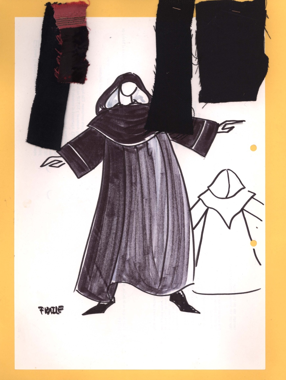 Frate, figurino per costume di scena, maschile, in stile cinquecentesco (disegno) di Fo, Dario, Carbonell, Miguel (XX)