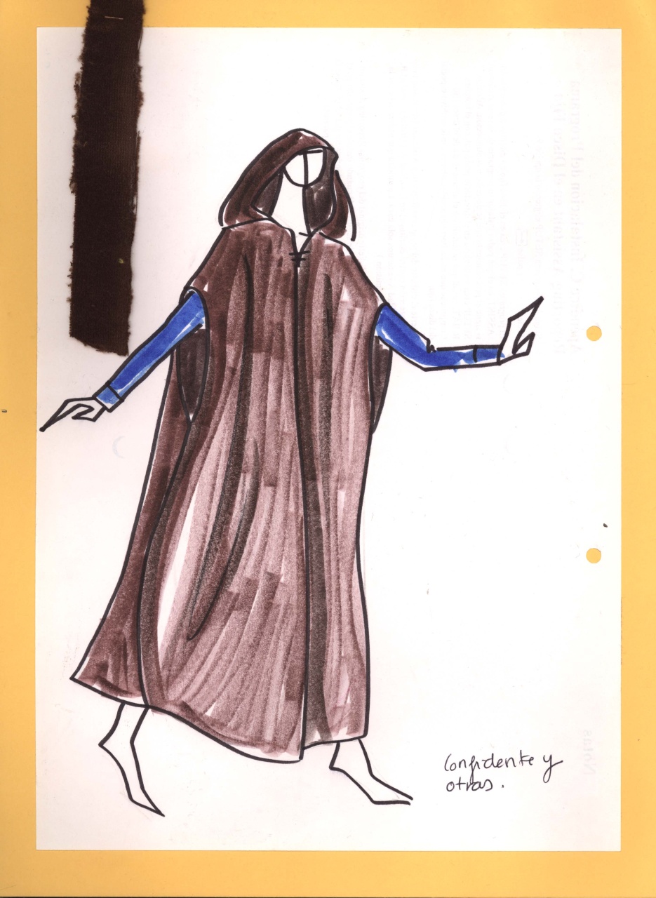 Donna, parente del condannato, figurino per costume di scena, femminile, in stile cinquecentesco (disegno) di Fo, Dario, Carbonell, Miguel (XX)