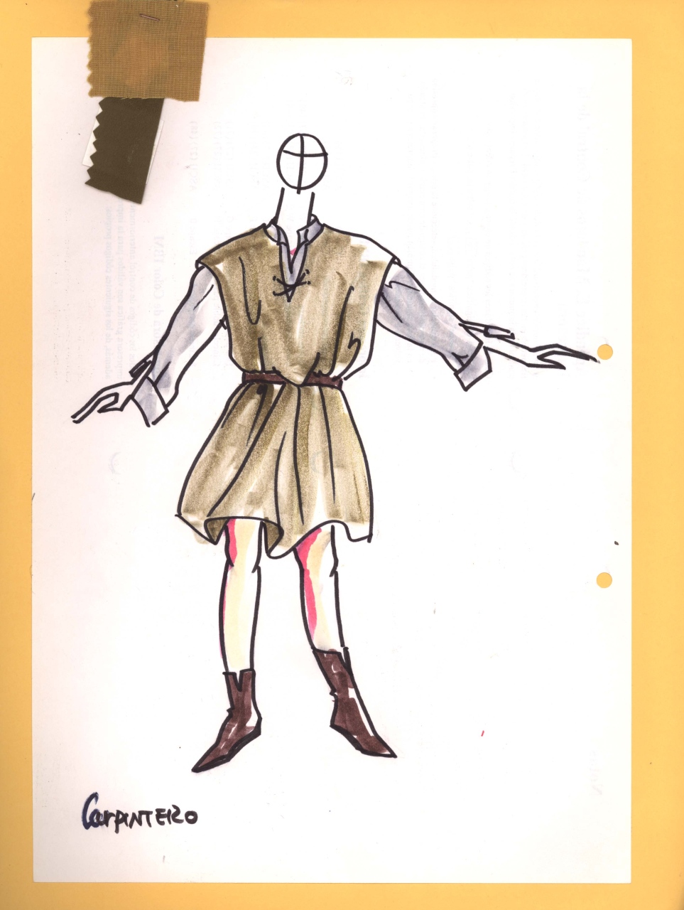Carpentiere, figurino per costume di scena, maschile, in stile cinquecentesco (disegno) di Fo, Dario, Carbonell, Miguel (XX)
