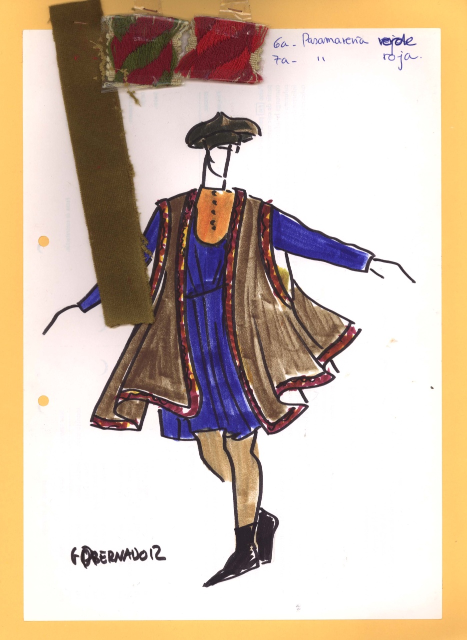 figurino per costume di scena, maschile, in stile cinquecentesco (disegno) di Fo, Dario, Carbonell, Miguel (XX)