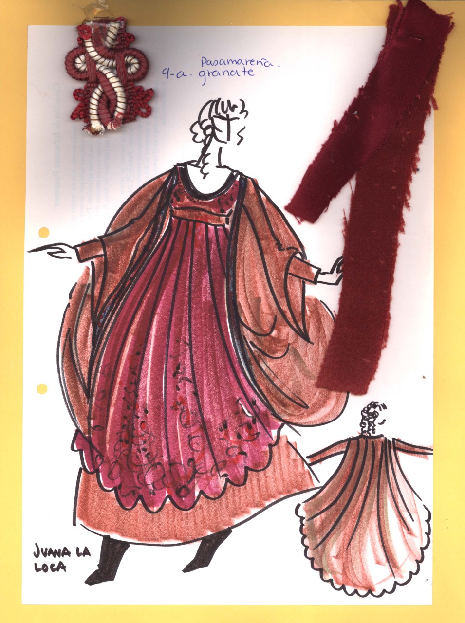 Giovanna la pazza, figurino per costume si scena, femminile, in stile cinquecentesco (disegno) di Fo, Dario, Carbonell, Miguel (XX)