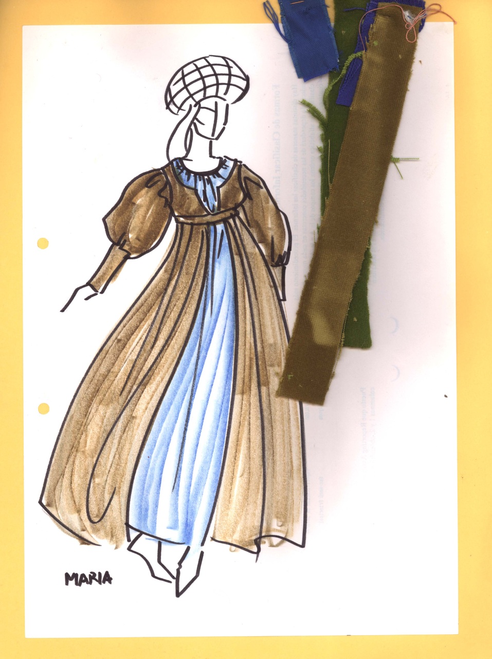 Maria d'Austria, figurino per costume si scena, femminile, in stile cinquecentesco (disegno) di Fo, Dario, Carbonell, Miguel (XX)